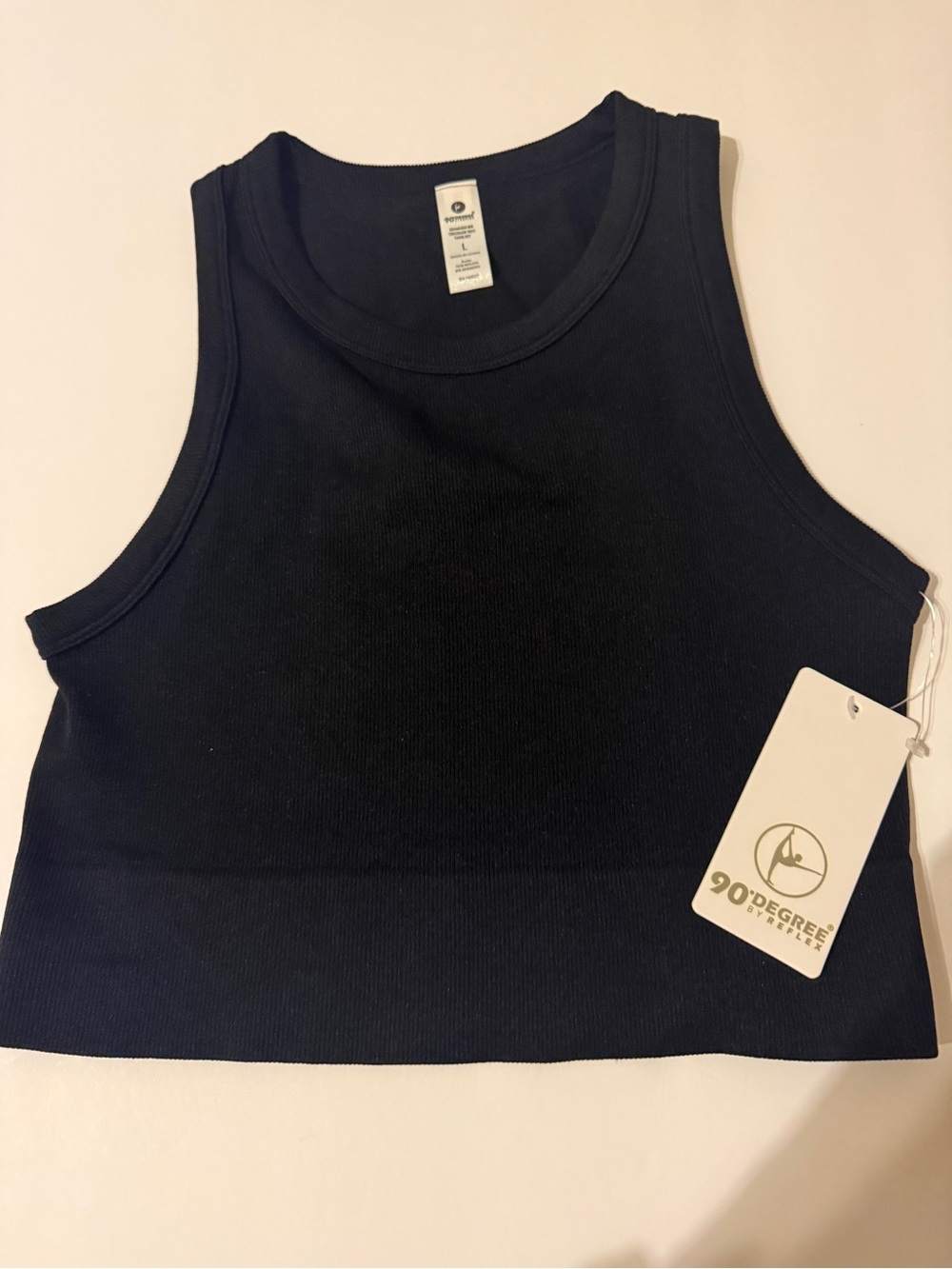 NWT 90 Degree by Reflex Black Seamless Rib Tank Top Large